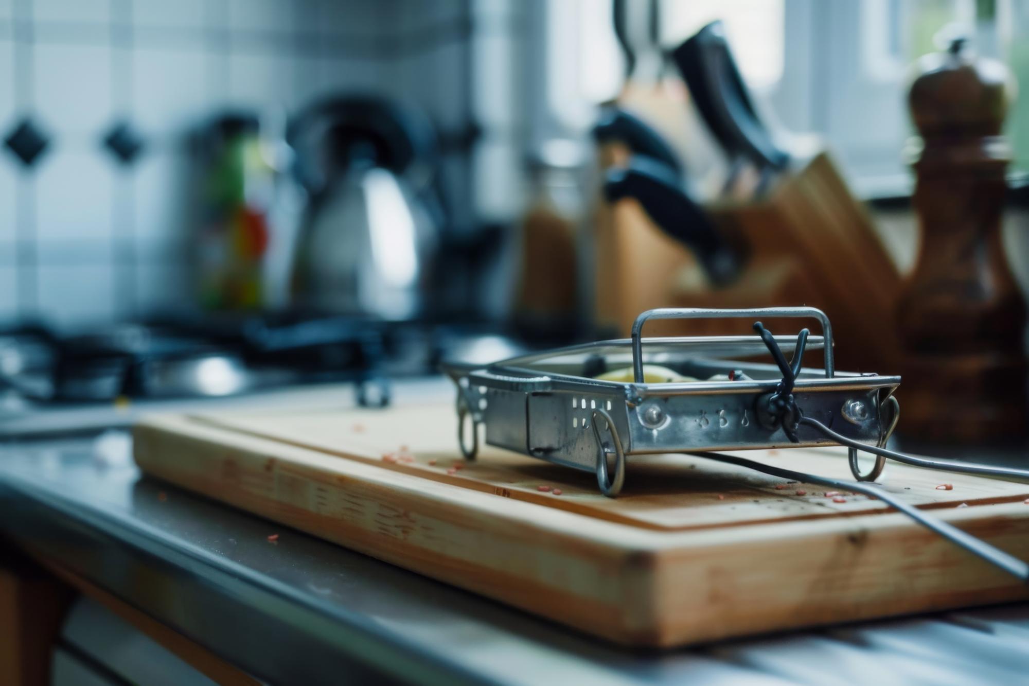 Tavolo di lavoro con attrezzi da cucina moderni